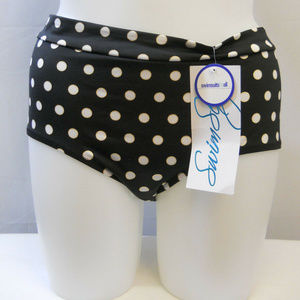 SHORE CLUB Women's Bikini Bottom Low Rise Fully Lined Black Polka Dot SIZE 18